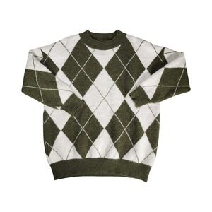 BTFBM Green White Argyle Crew Neck Pullover Knit Sweater Size M 7189